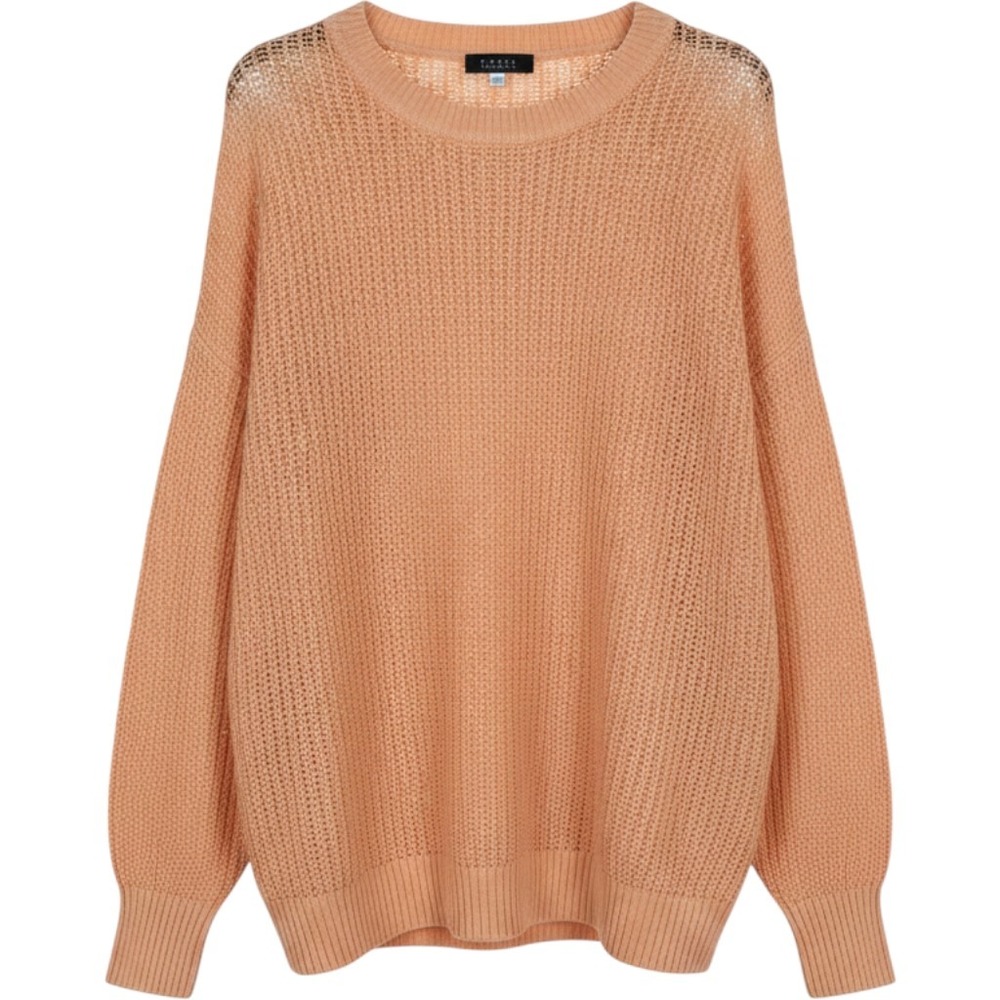 Forte Cashmere Sweater Womens Large Peach Cotton Open Knit Mesh Pullover